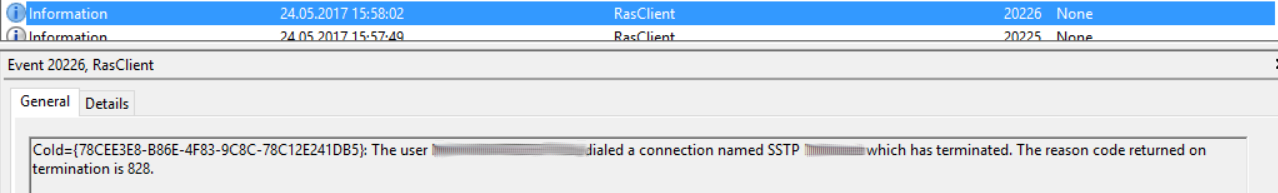 ras client error 829