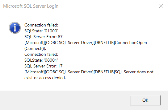 sql server get access connection failed error 17