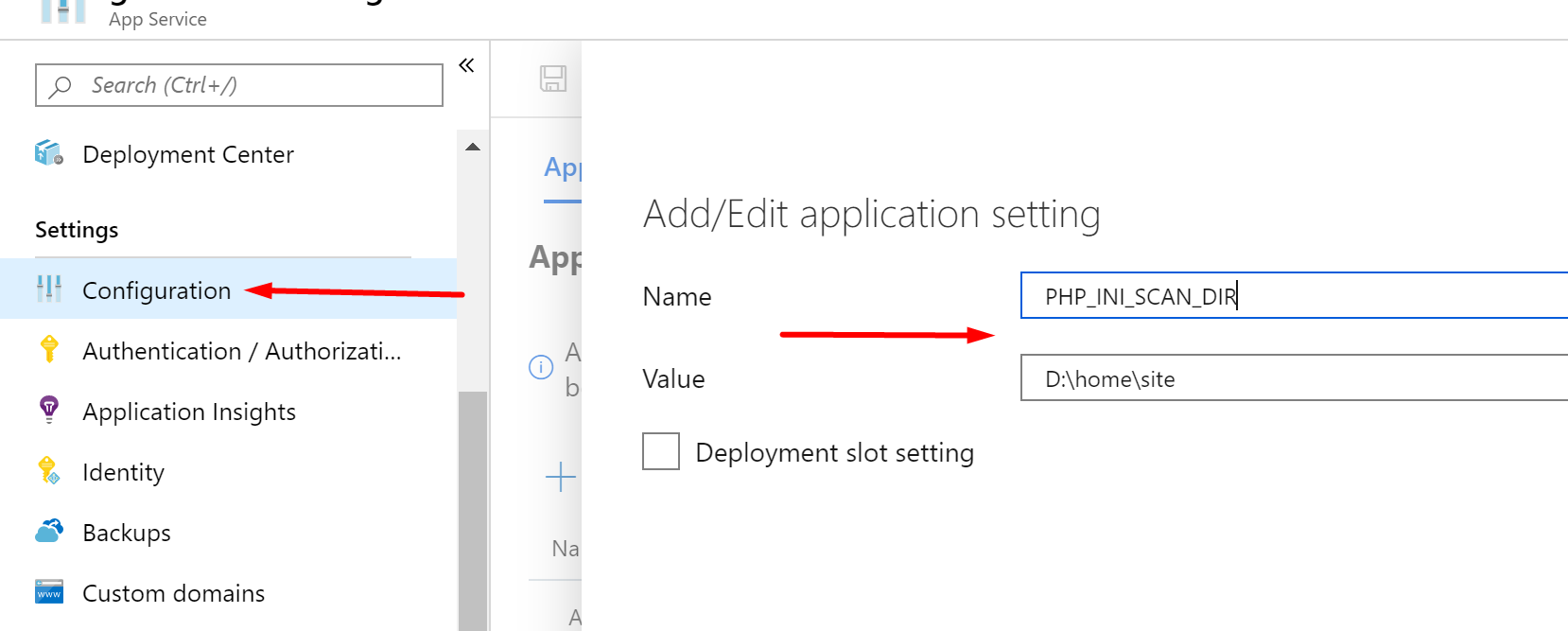 Azure Web App second php.ini
